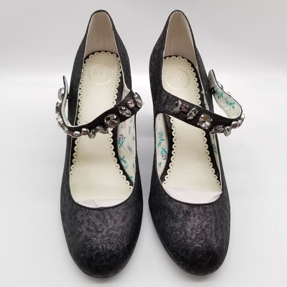1901 Women Thomson Mary Jane Heels Size‎ 9 Shimmery Black Embellished - Picture 2 of 6